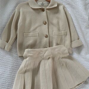 H&M 2T Cream Knit Cardigan and Skirt Set
